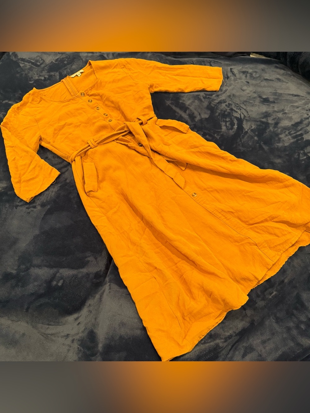 Polagram Button-Front Midi Dress in Mustard Orange